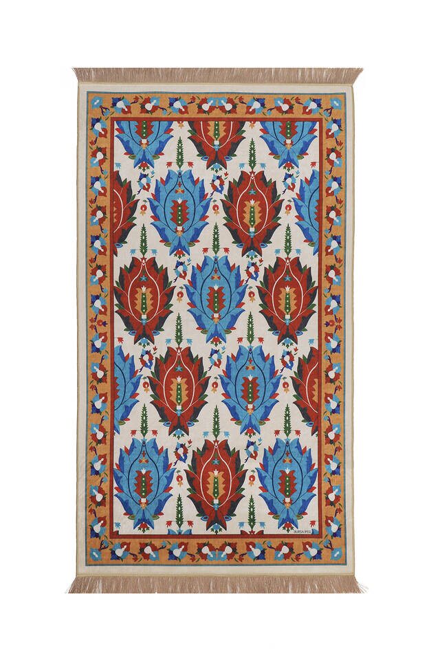 Ecru Velvet Carpet Prayer Rug - Bursa İpek