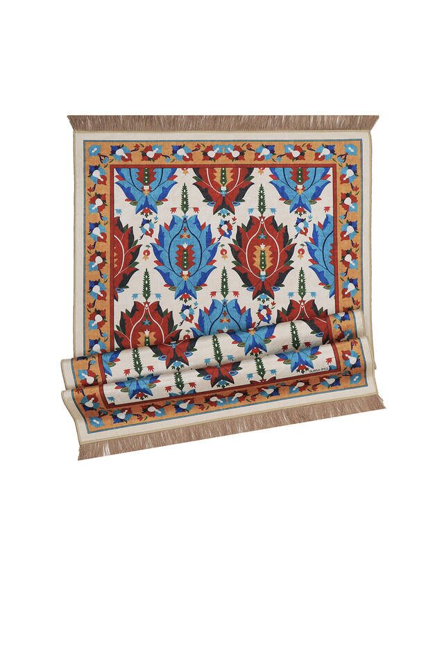 Ecru Velvet Carpet Prayer Rug - 4