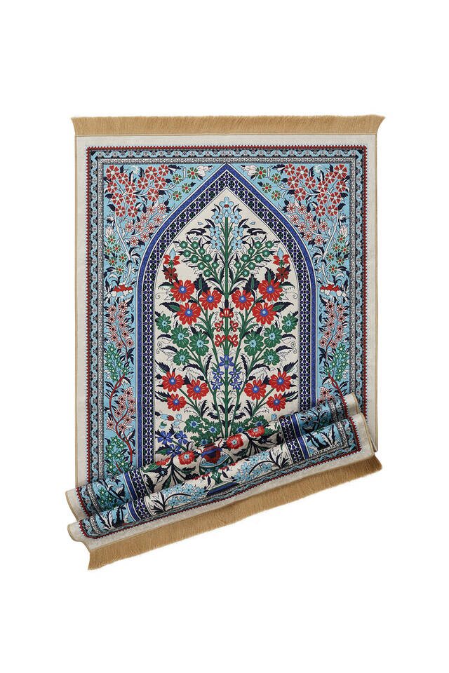 Ecru Velvet Carpet Prayer Rug - 4