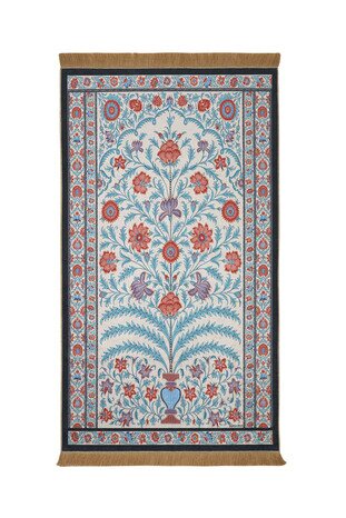 Ecru Velvet Carpet Prayer Rug - Thumbnail