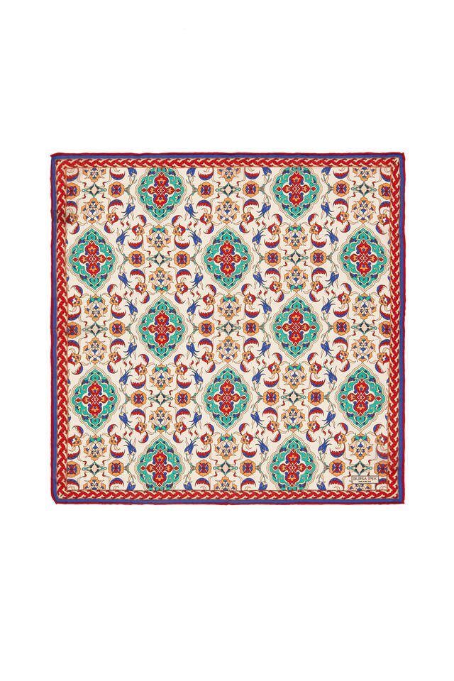 مربعة جيب حرير بنمط توليب تركواز قرميد تركواز 