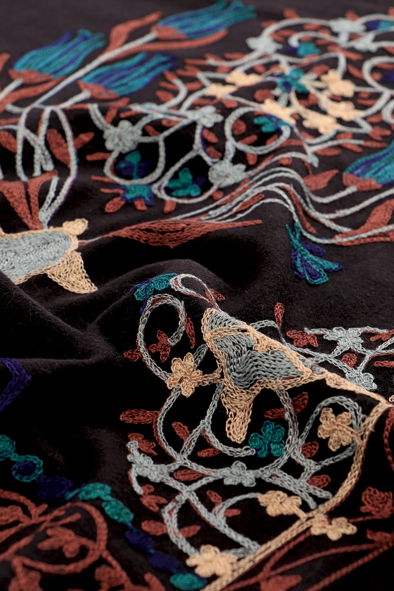 Black Embroidered Winter Shawl - 4