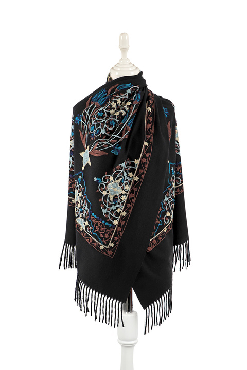 Black Embroidered Winter Shawl 