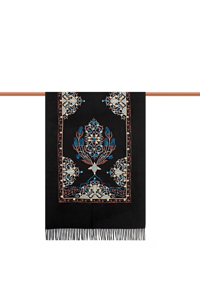 Black Embroidered Winter Shawl - 3