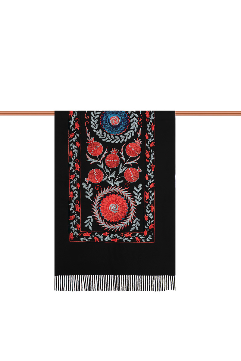 Black Embroidered Winter Shawl - 3
