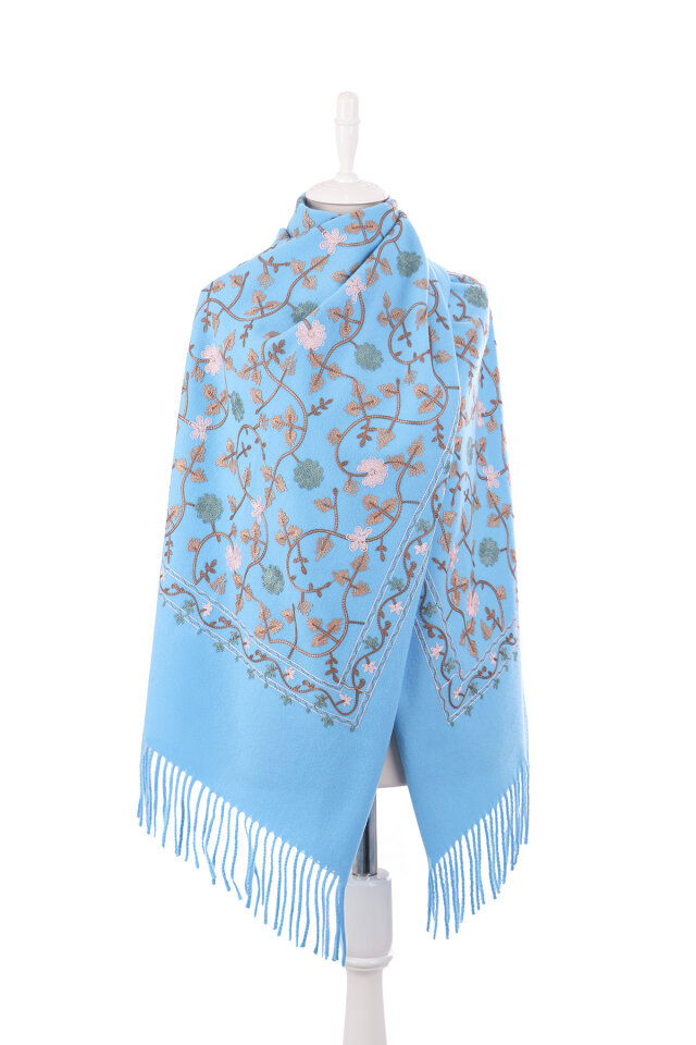Blue Embroidered Winter Shawl - 2