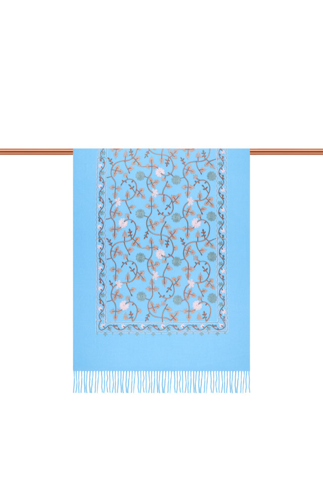Blue Embroidered Winter Shawl - 3
