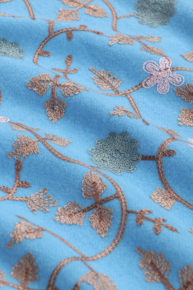 Blue Embroidered Winter Shawl - 4