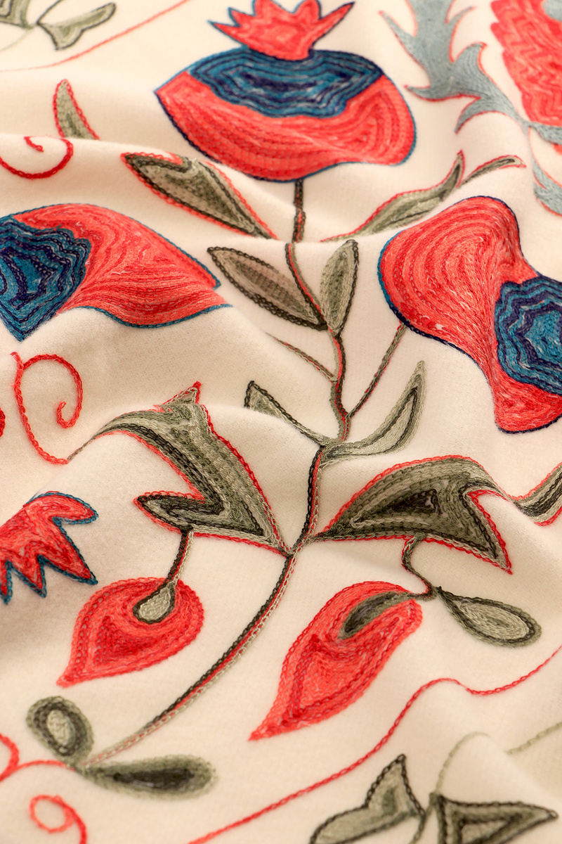 Cream Embroidered Winter Shawl - 3