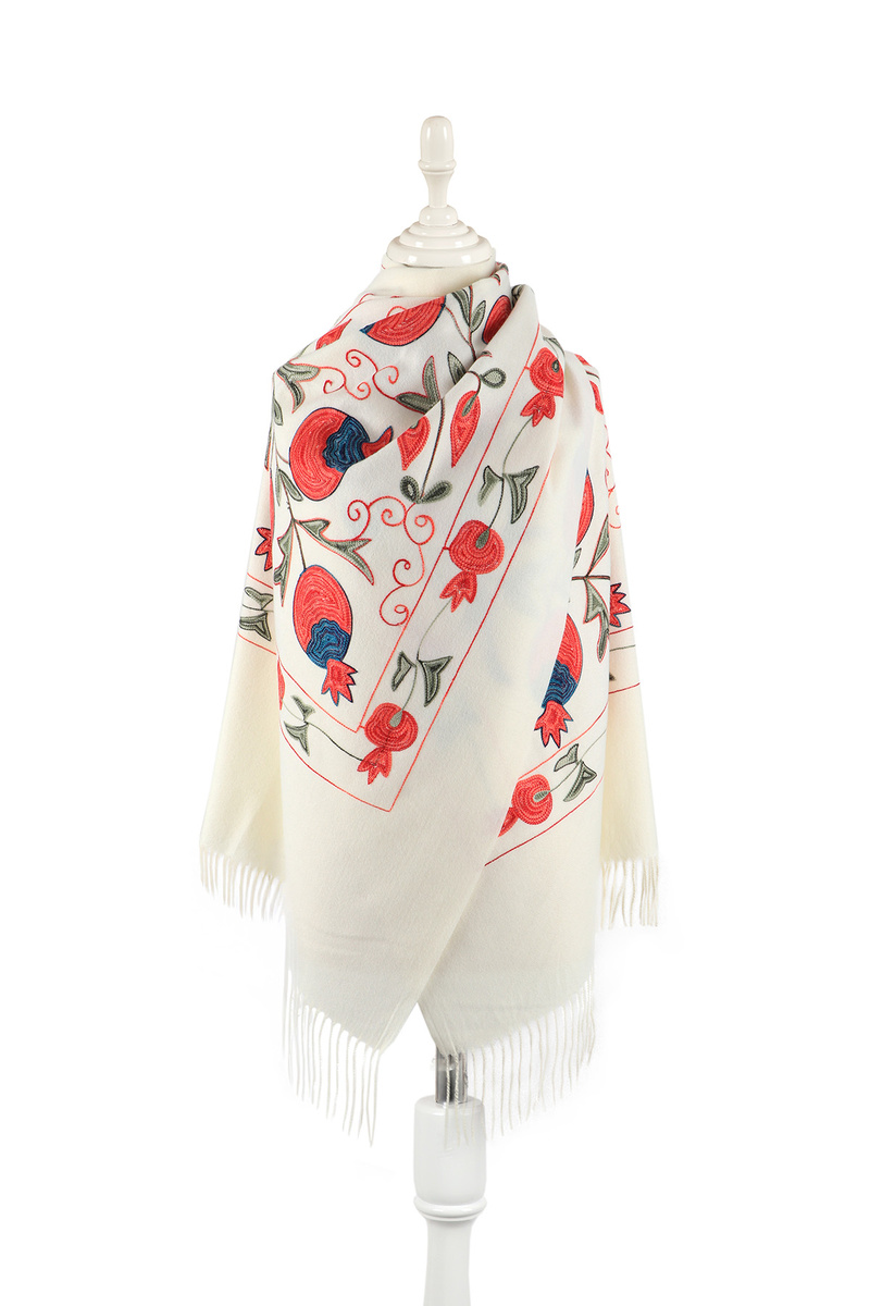 Cream Embroidered Winter Shawl 