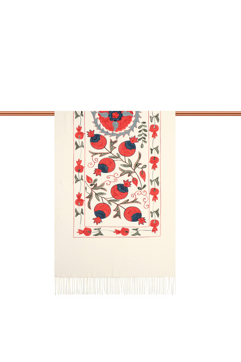 Cream Embroidered Winter Shawl - 2