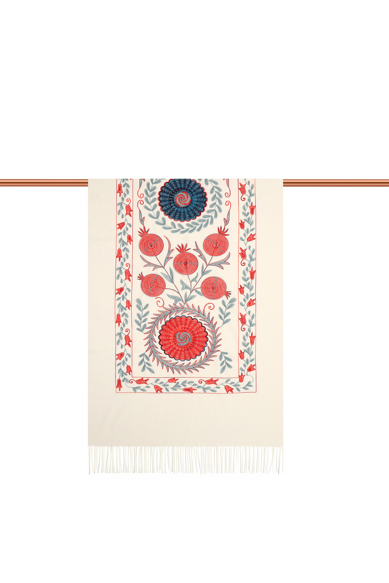 Cream Embroidered Winter Shawl - 2