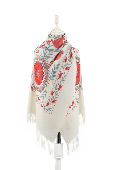Cream Embroidered Winter Shawl 