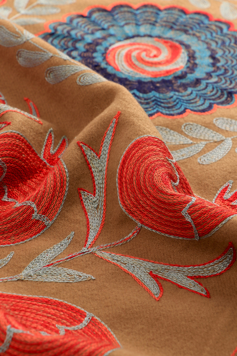 Dark Mustard Embroidered Winter Shawl - 4