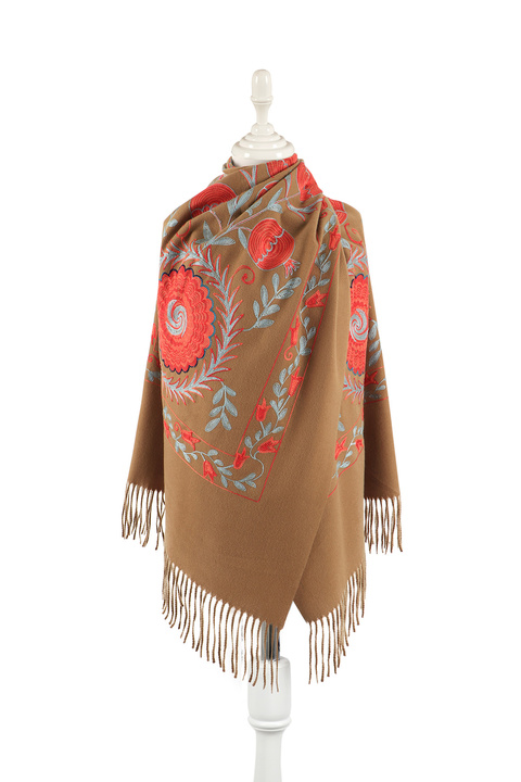 Dark Mustard Embroidered Winter Shawl 