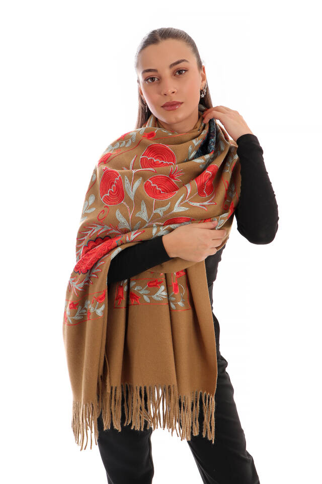 Dark Mustard Embroidered Winter Shawl - 2