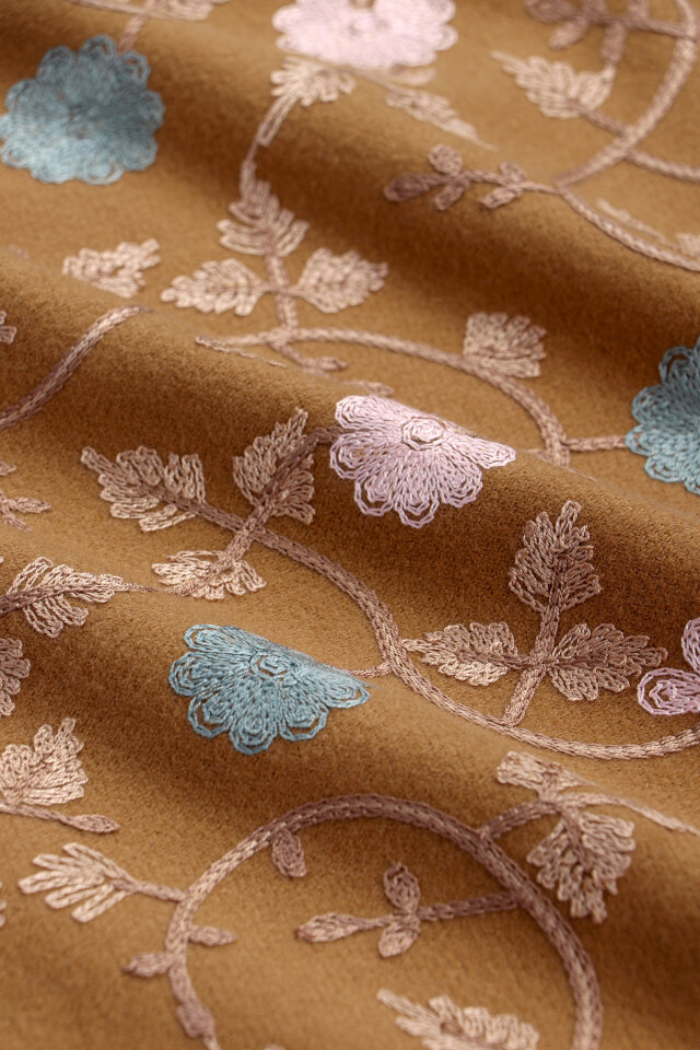 Dark Mustard Embroidered Winter Shawl - 4