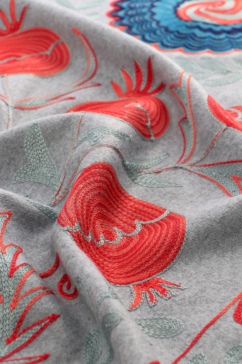 Gray Embroidered Winter Shawl - 3