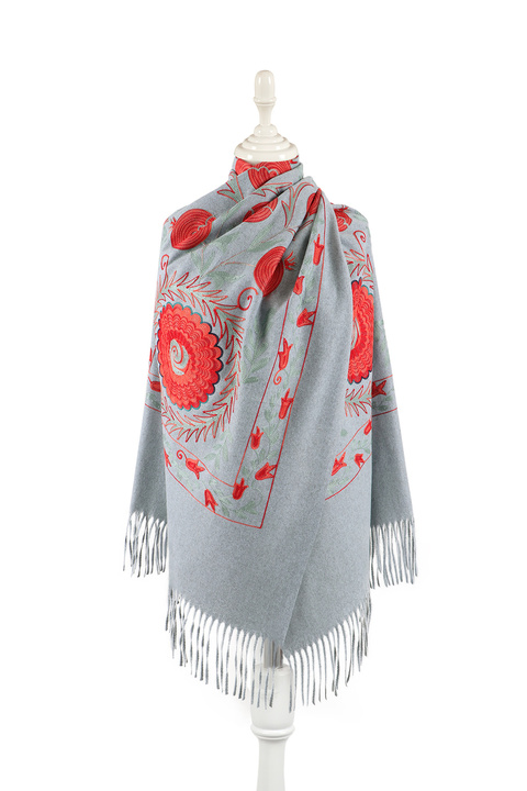 Gray Embroidered Winter Shawl 