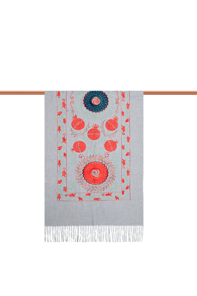Gray Embroidered Winter Shawl - 2