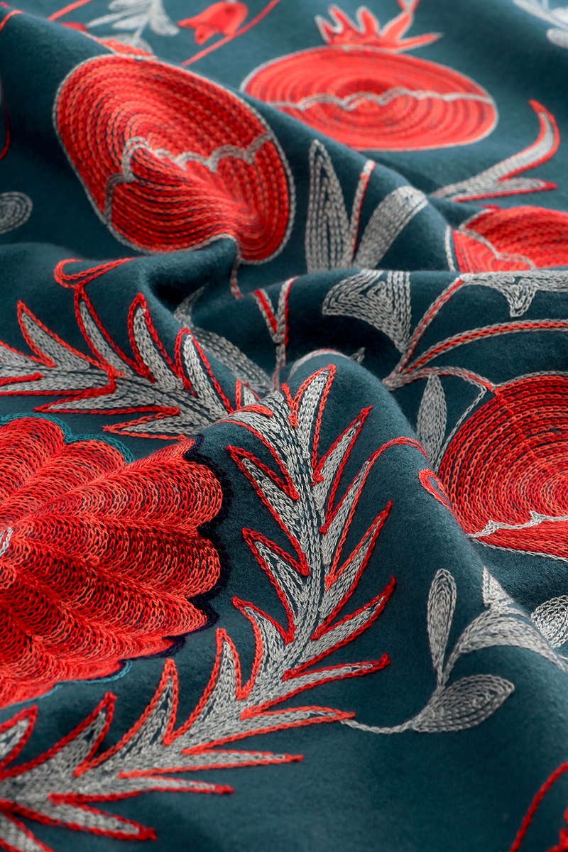 Petrol Blue Embroidered Winter Shawl - 4