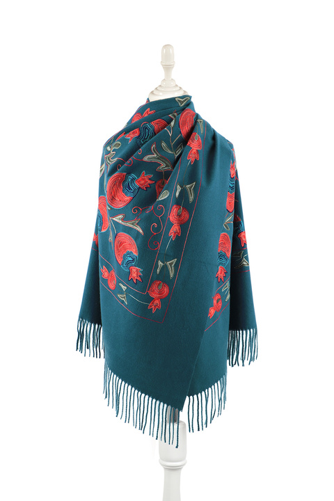 Petrol Blue Embroidered Winter Shawl 