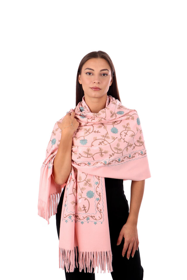 Pink Embroidered Winter Shawl 