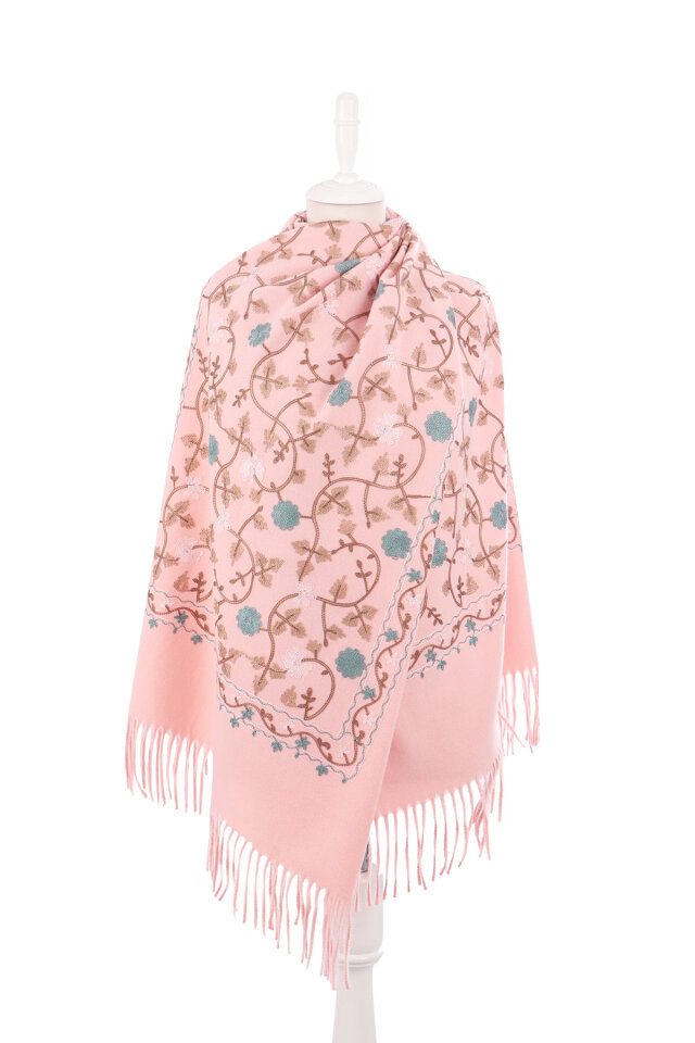 Pink Embroidered Winter Shawl - 2