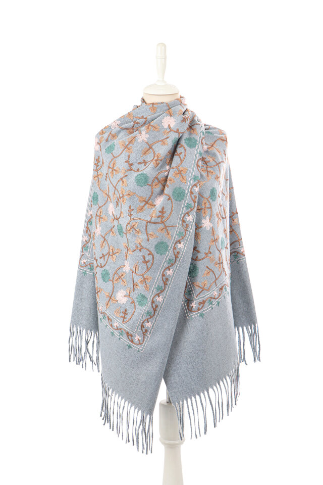 Silver Embroidered Winter Shawl - 2
