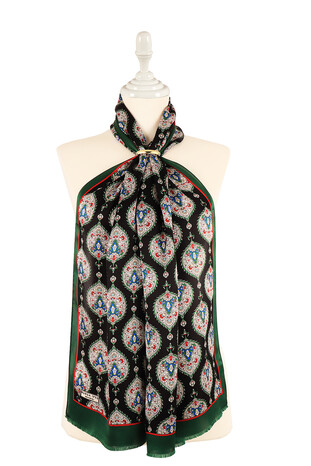 Emerald Hatai Pattern Silk Foulard - Thumbnail