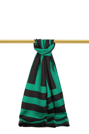 Emerald Stripe Pattern Twill Silk Scarf - Thumbnail
