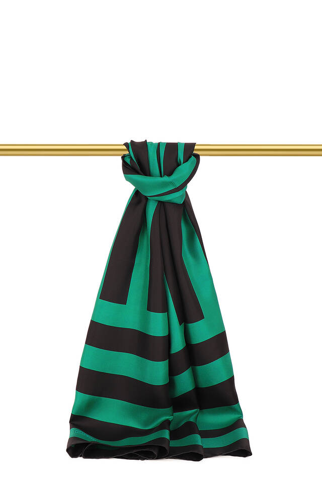 Emerald Stripe Pattern Twill Silk Scarf 