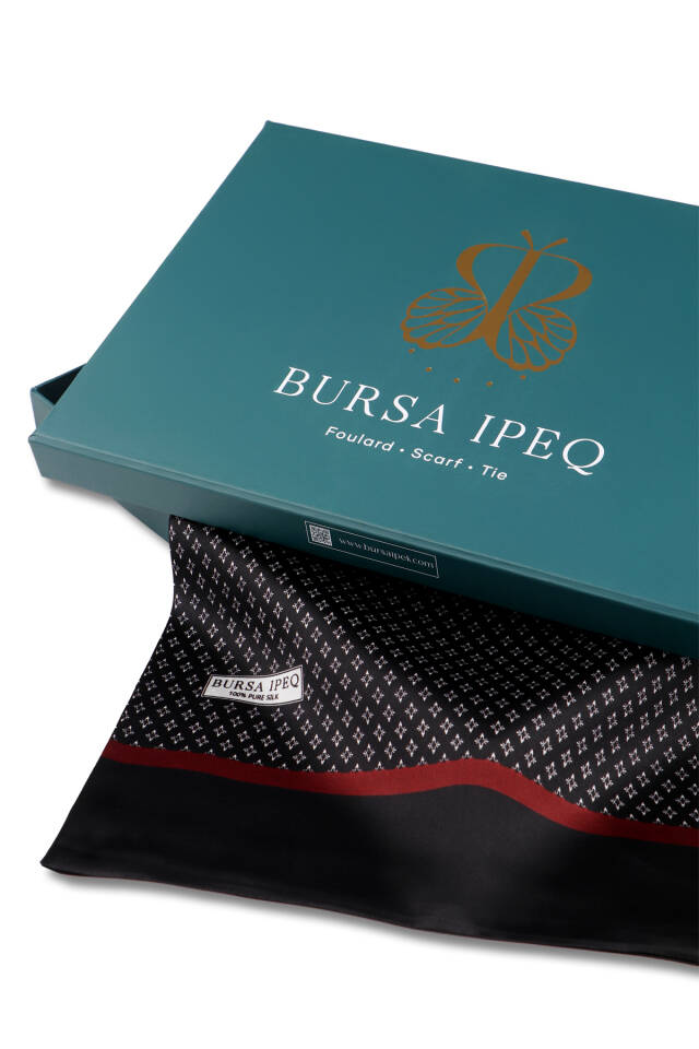 Siyah Desenli Erkek İpek Kaşkol - 3