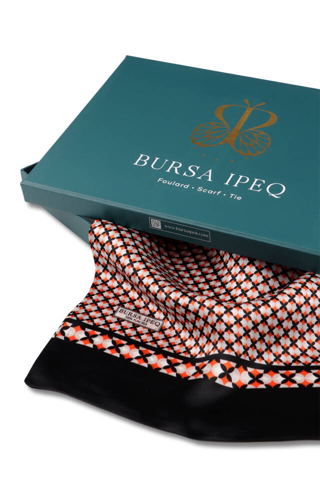 Turuncu Desenli Erkek İpek Kaşkol - 3