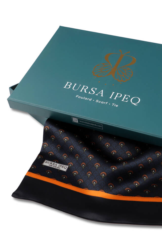 Turuncu Desenli Erkek İpek Kaşkol - 3