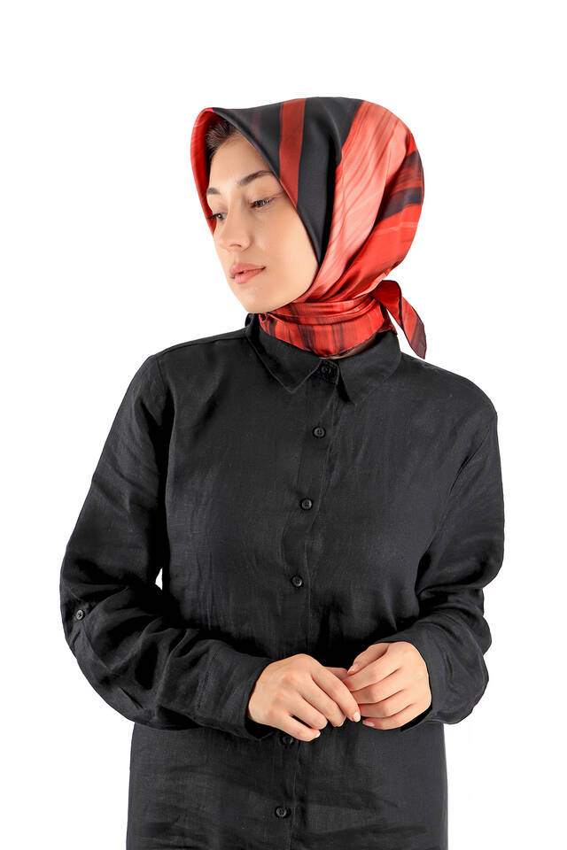 Bordo Esinti Desen Twill İpek Eşarp - 2