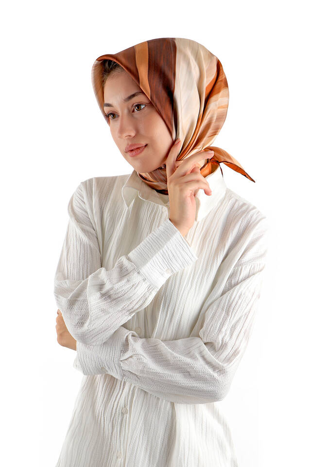 Kiremit Esinti Desen Twill İpek Eşarp - 2