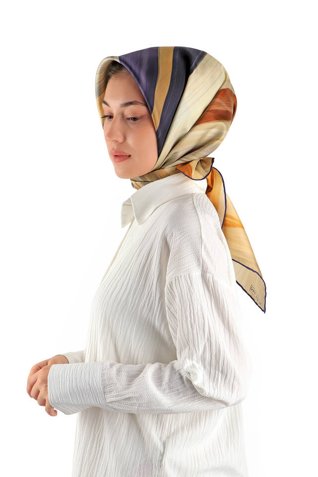 Lacivert Esinti Desen Twill İpek Eşarp - 2