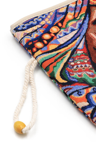 Face Pattern Tapestry Handbag - Thumbnail