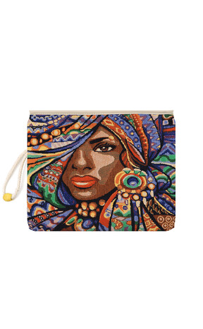 Face Pattern Tapestry Handbag - Thumbnail