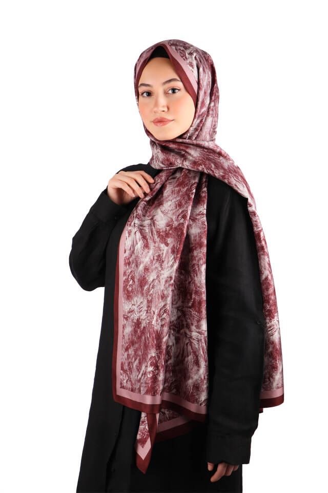 Bordo Fırça Desen Twill İpek Şal - 2