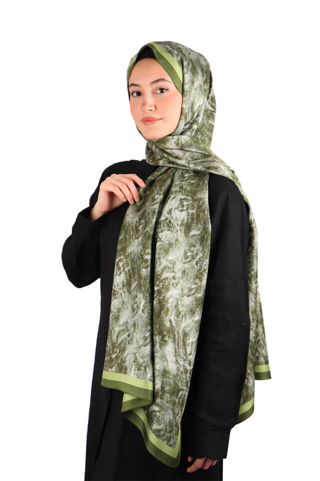 Haki Fırça Desen Twill İpek Şal - 2