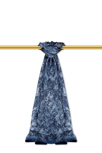 Lacivert Fırça Desen Twill İpek Şal 