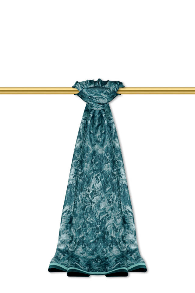 Petrol Yeşil Fırça Desen Twill İpek Şal 