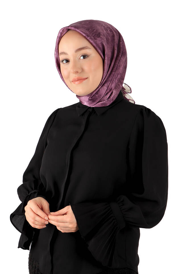 وشاح مربع من الحرير بفرشاة البرقوق الفاتح - 2