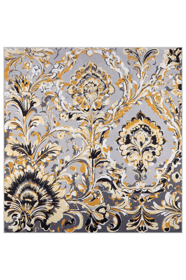 Gold Flower Desen Twill İpek Eşarp - 2
