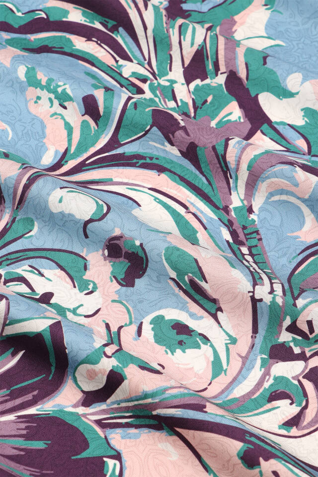 Mor Flower Desen Twill İpek Eşarp - 3