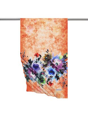 Turuncu Flower İpeksi Fular - Thumbnail
