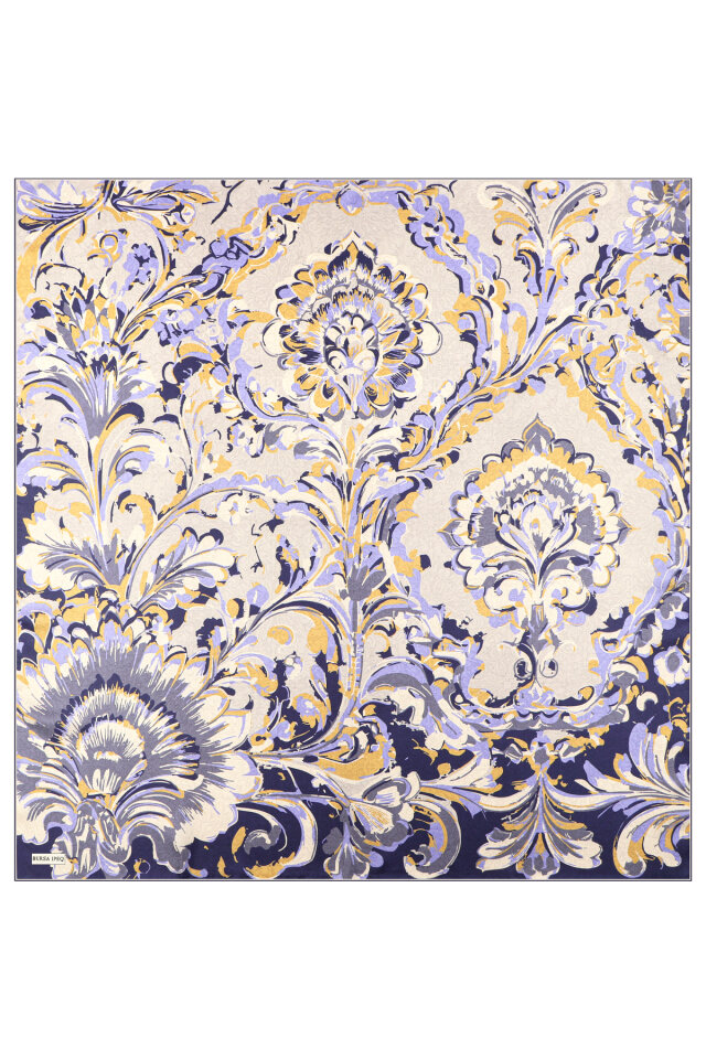 Lilac Flower Pattern Twill Silk Scarf - 2