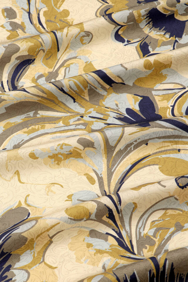 Acid Green Flower Pattern Twill Silk Scarf - 3